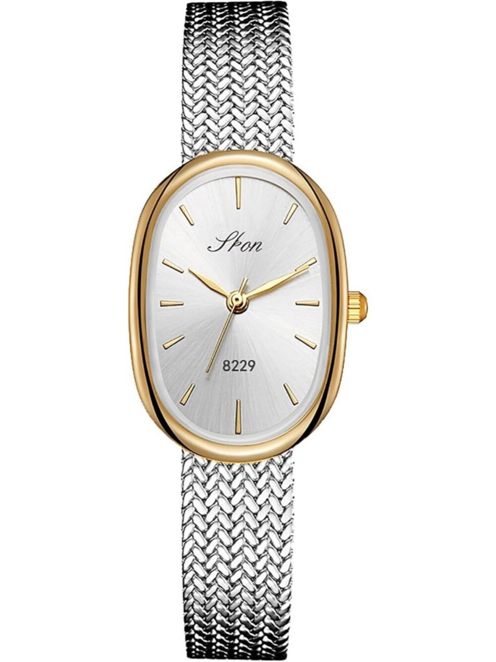 Women's Silver White Ultra-Thin Dial Stainless Steel Mesh Band Oval Quartz Watch